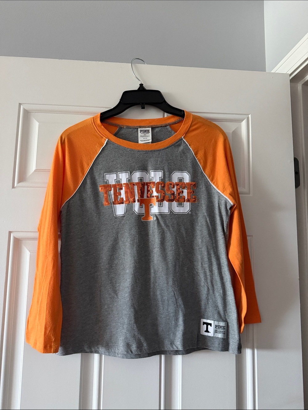 PINK Victoria's Secret Kids Tennessee Raglan Long Sleeve - Gray & Orange